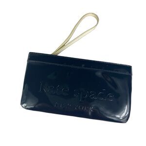 ⭐️ Kate Spade Black Patent Wristlet Pouch Bag Embossed Shiny Logo Minimalist Bag